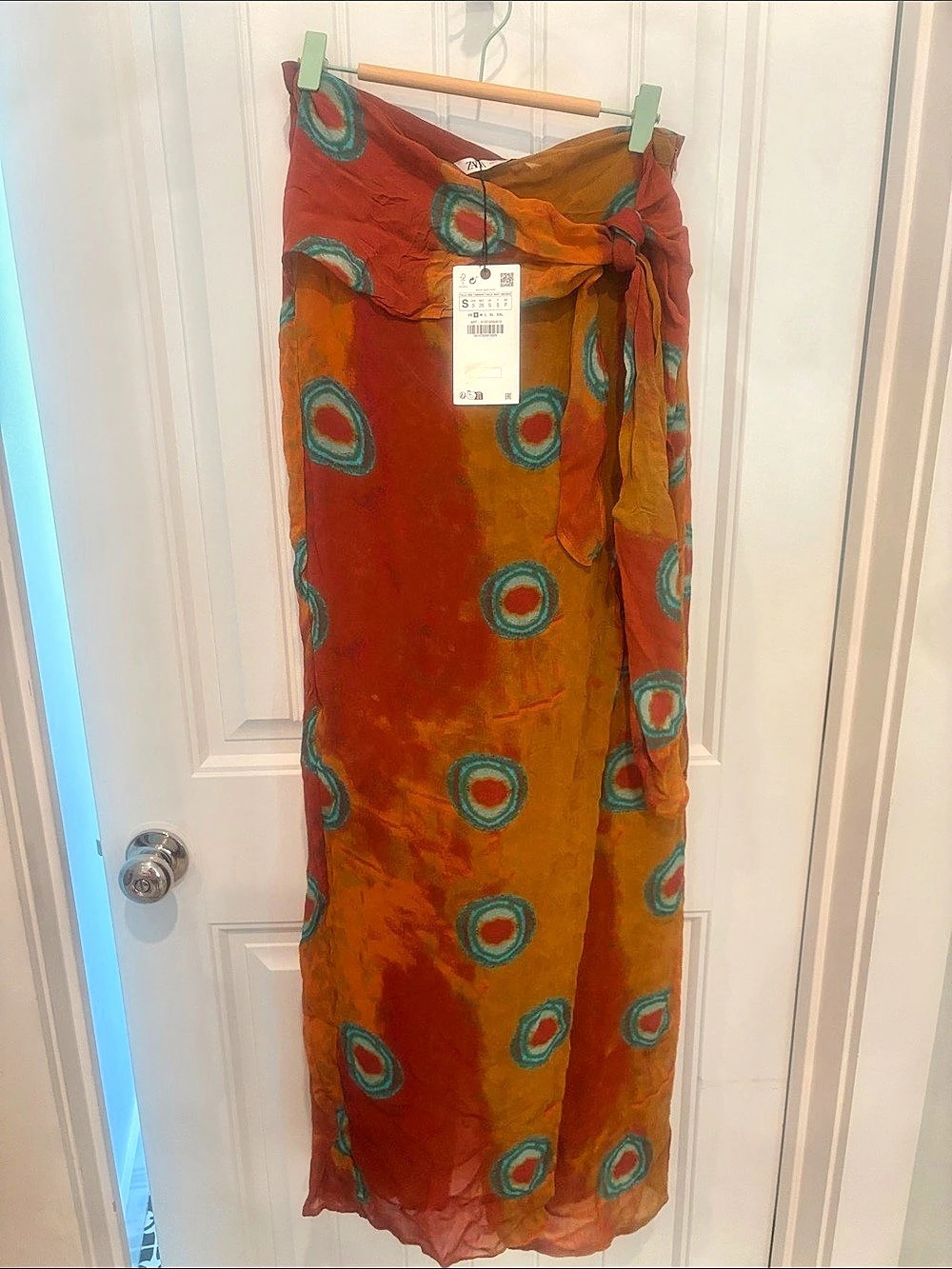 Zara Printed Wide Leg Pants in Orange Size Small NWT